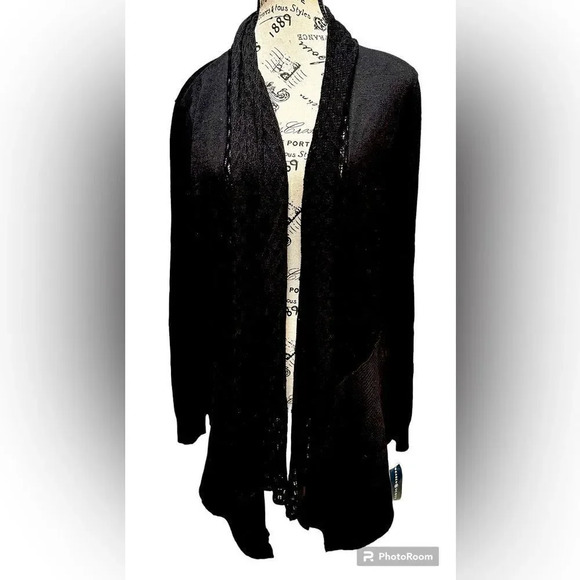 Karen Scott Black Open Waterfall Front Long Sleeves Cardigan. NWT - Picture 1 of 4